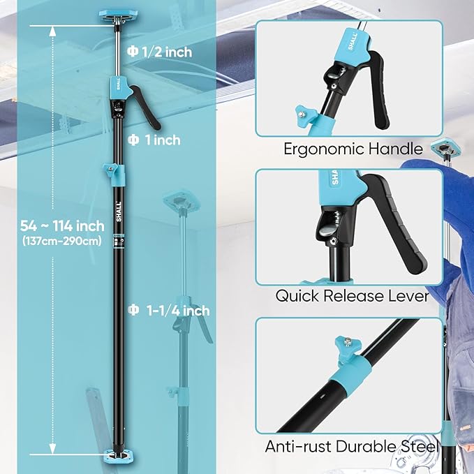 SHALL Cabinet Jack Support Pole, 54-114 in Steel Telescopic Quick Support System Rod, Adjustable 3rd Hand Tool with 154lbs Capacity for Lifting Drywall Cabinet Cargo Bars, 2 Pack w/Storage Bag