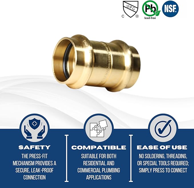 XFITTING 1 inch x 1 inch Press Coupling, Brass, 25 Pieces