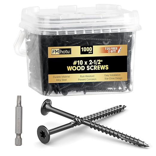 #10 x 2-1/2” Deck Screws, 1000Pcs Star Drive Wood Screws, Rust Resistant Timber Screws for Timber/Log/Landscaping Wood, T25 Star Bit Included, Black