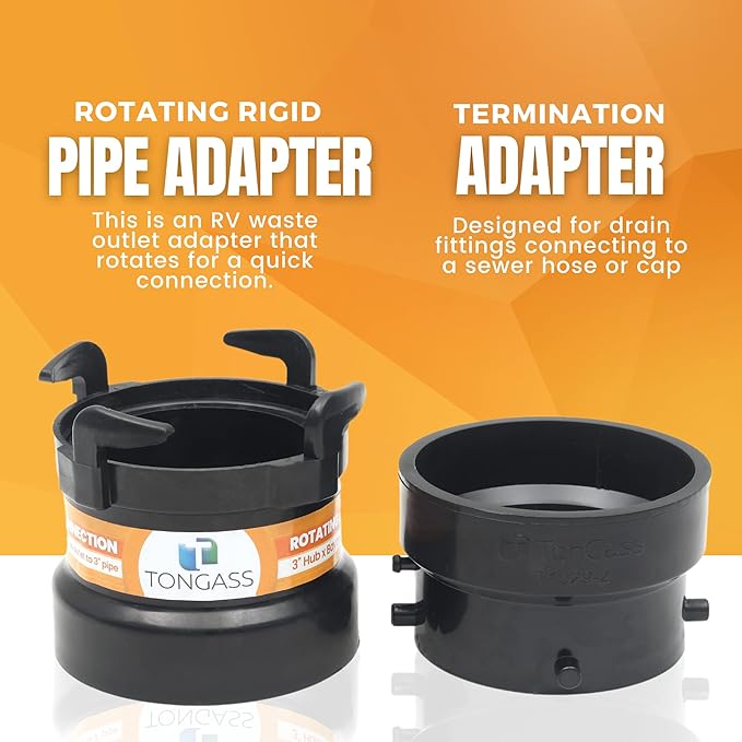 2 x Combo Pack RV Sewer Hose Fitting Adapter - PVC Connection & Termination Adapter - 3" Hub x Bayonet Hooks