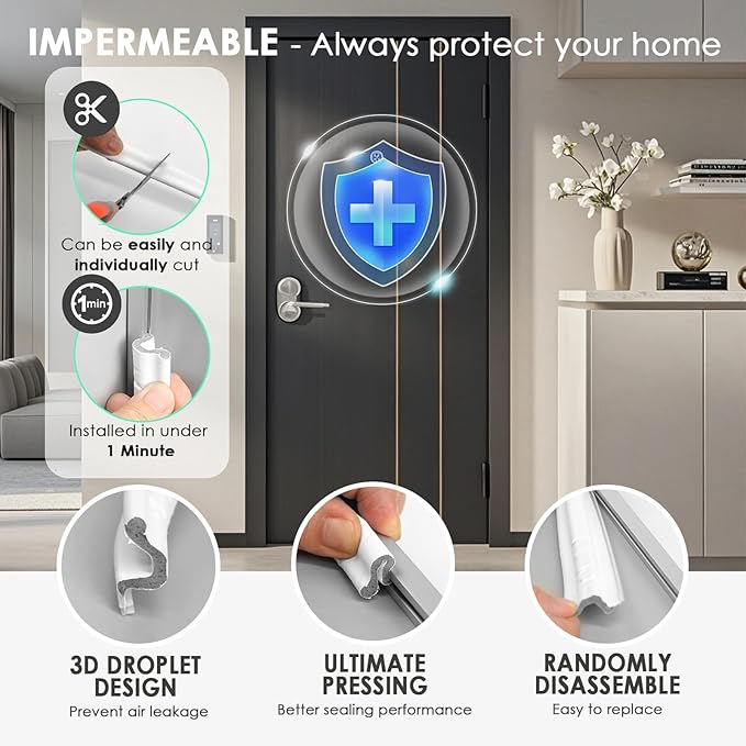 20FT Kerf Weather Stripping Door Seal Sound Proof Weather Strips Seal Strip for Front Door Frame Soundproofing Exterior Door Insulation Gasket (with 4 Door Corner Seals)