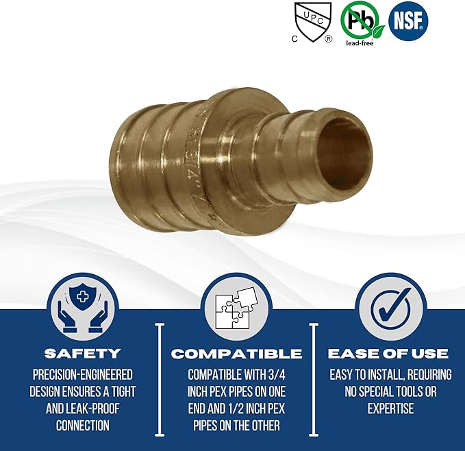 XFITTING 25 PCs Pex Coupling, 3/4" x 1/2" Brass, Pex Pipe Fitting, Plumbing