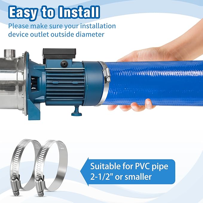 MYFAMIREA 2.5 IN x 30 FT Pool Backwash Hose Heavy Duty Drain Discharge Double PVC Layflat Hose with 2 Clamps, Weatherproof Burst Resistant for Water Transfer, Sump Pump, Pool Filter, Drain (9.2M,Blue)