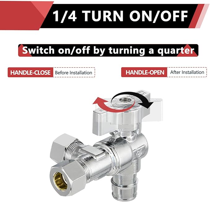 EFIELD Dual Outlet Angle Stop Valve, Quarter Turn, 1/2" Expansion F1960 Pex-A Inlet x (3/8 inch x 3/8 inch) Compression Outlets (1),(VALVE203-1PCS)