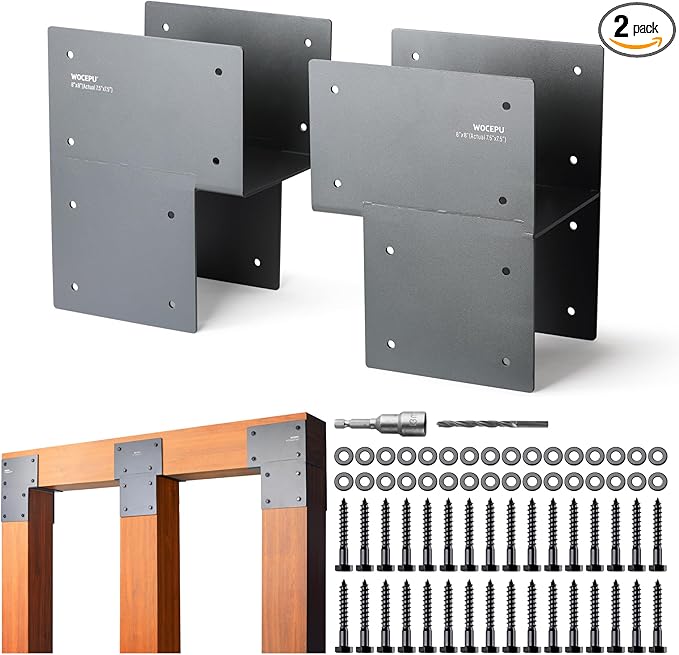 2 Pack Heavy Duty 8x8 (Actual 7.5"x7.5") Stainless Steel End Post Caps Tie Bracket , Fit Connecting Wood Gazebo, Deck Patio Post and Wood Beams Bracket (End Dark Ggray)