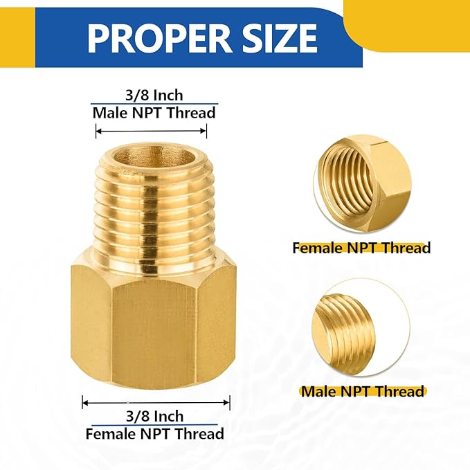 100 PACK GUOFIS Brass Pipe Fittings - 3/8" Male NPT x 3/8" Female NPT Adapter to Alter Pipe Diameters(NPT017-100Pack)