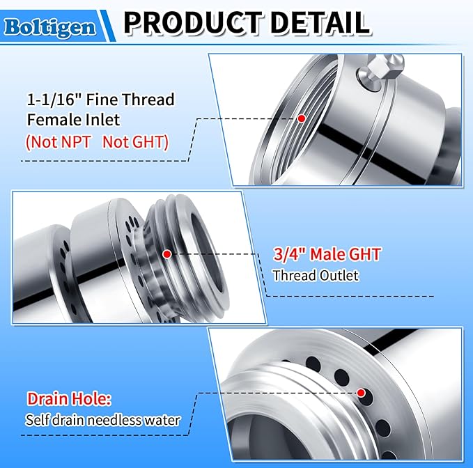 Self-Draining Vacuum Breaker, 1-1/16" Female Fine Thread Vacuum Breaker, PK1390 No Lead Brass Hose Bib Vacuum Breaker, for Providing you with Healthy Portable Water (NOT fit 3/4" GHT Bibcock)