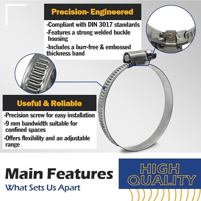Embossed Worm Gear Hose Clamps Size#12, 5/8-1-1/4 inch Adjustable Heavy Duty Stainless Steel Hose Clamp, all 304 for Hose Clamp Assortment (20-32 mm, 10 Pack)