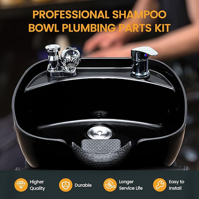 Salon Shampoo Bowl Faucet Vacuum Breaker Kit Spa Beauty Salon Shampoo Bowl Sink Hair Salon Bath Accessories Bathroom Hot Cold Faucet Spray Hose Replacement Set for Backwash Barber Chair