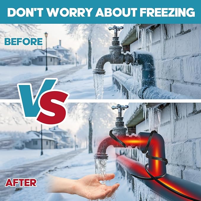 30FT Heat Tape for Water Pipes,Heating Cable for Pipe Freeze Protection,Water Pipe Insulation/Roof Snow De-Icing,Deicing Heating Cable,with Mounting Buckle (30FT)