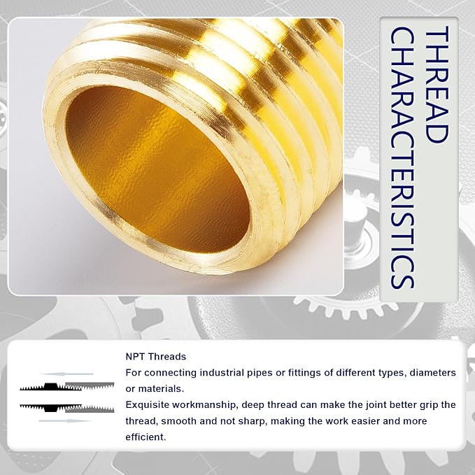 ChillWaves Brass Pipe Fitting, Outer Hex Head Socket Pipe Plug Fitting 1/8" NPT Male Thread Adapter(12-PACK)