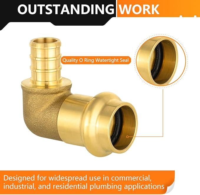 10-Pack HeSun Copper Press Fitting Elbow, 1/2" PRESS X 1/2" PEX F1807 Crimp Elbow, LF Brass