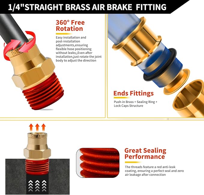 3/8 Brass Push to Connect Fittings 3/8" OD x 3/8" NPT Thread Male DOT Approved Air Brake Quick Connect Fittings Air Line Suspension Kit for Truck Trailers and Air System 2Pcs