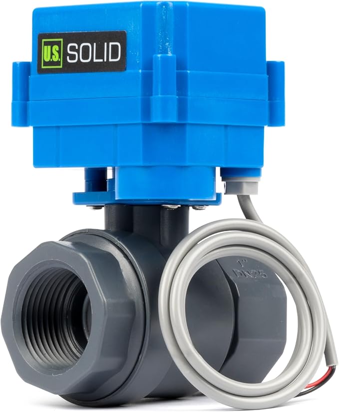 U.S. Solid 1 inch UPVC Motorized Ball Valve - AC 85V-265V Plastic Electrical Ball Valve with Full Port, 2 Wire Auto Return, Normally Closed
