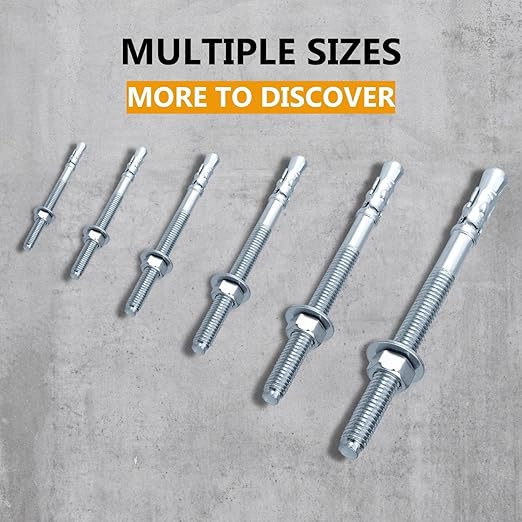 Party Animals 3/8 x 5 Inch Wedge Anchor, 5 PCs Zinc-Plated Industrial Anchor Bolts for Cement, Concrete