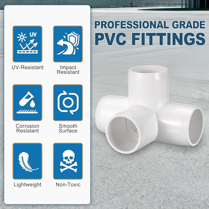 4 Pack 3/4" SCH40 PVC Elbow Pipe Fitting, 4-Way PVC Elbow Corner Side Outlet Tee Fitting, Furniture Grade Pipe Connectors for DIY Project, Pond Protection, Socket x Socket, White