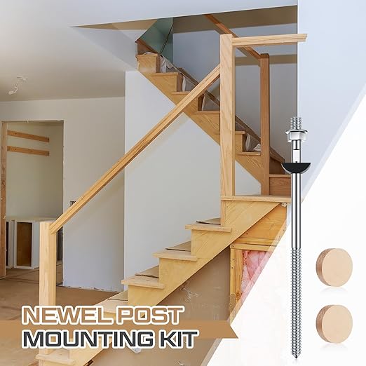 Shimeyao 8 Set Wood Newel Mounting Kit Newel Post Fastener Installation Kit for Residential and Commercial Installation, Anchors Post Directly to Wood or Concrete Floor