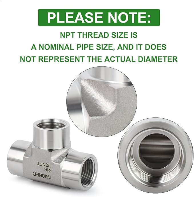 TAISHER 1PCS Forging of 316L Stainless Steel Tee Pipe Fittings, 1/2" x 1/2" x 1/2" NPT Female Pipe Fittings