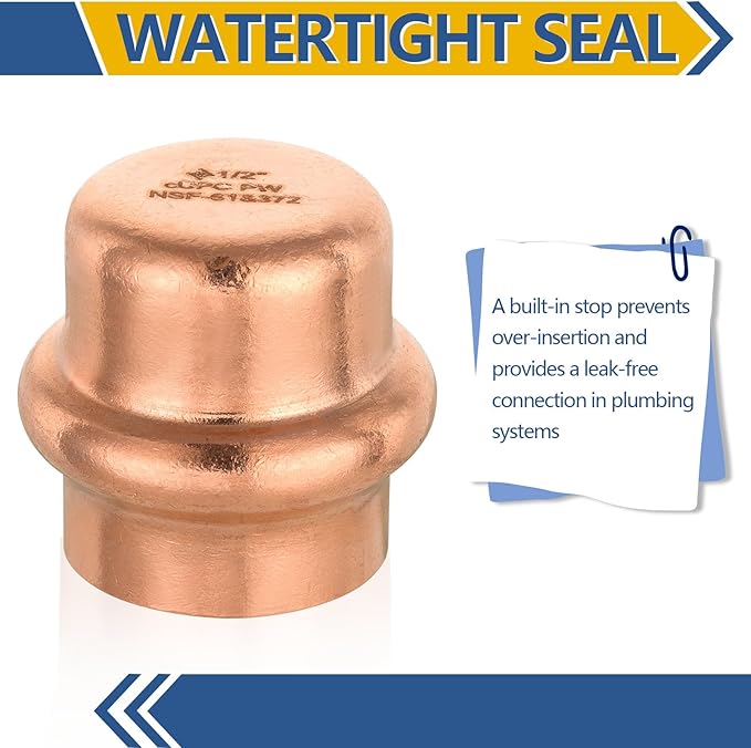 100-Pack GUOFIS Copper Press End Cap, 1/2" x 1/2" Plug Fittings for Copper Tube Connection with Stop(PRESS020-100Pack)