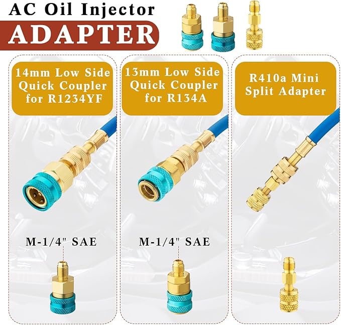 AC Leak Detector Kit, R1234yf R134a R410a AC Oil UV Dye Injector Kit Refrigerant Leak Detector Tool Low Side Quick Coupler Mini Split Adapter Glasses Flashlight(Classic)
