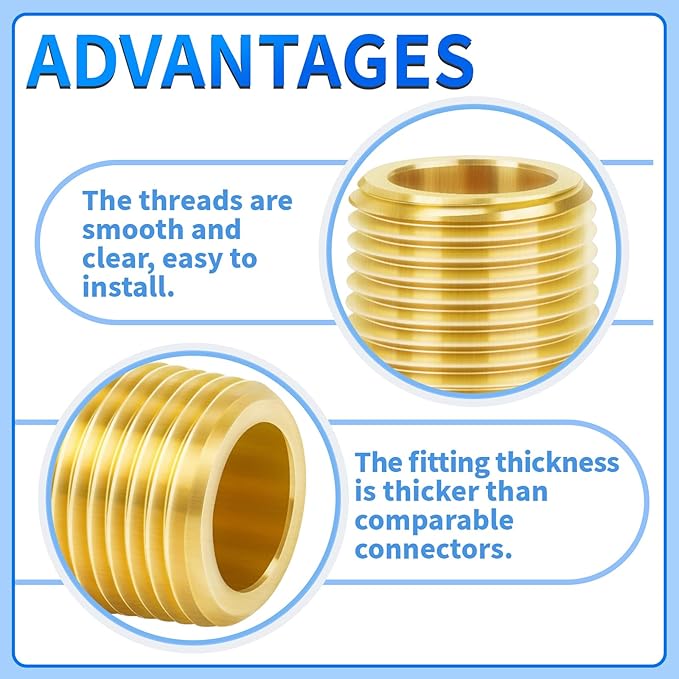 ChillWaves Brass Pipe Fitting, Long Nipple Pipe 3/8" NPT Male x 3/8" NPT Male Thread 4" Length(100MM)(2-PACK)