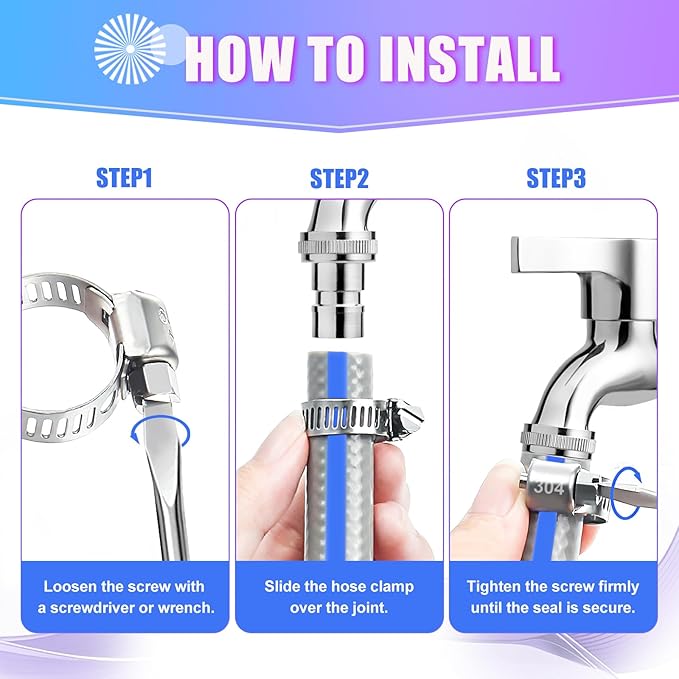 20 PCS Hose Clamp 3/8''–5/8'' Stainless Steel Hose Clamps Assortment Kit stainless steel hose clamps for Fuel Line, Plumbing, Automotive, Mechanical Applications, Tube, Garden