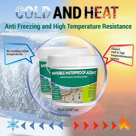 2Gal/256Fl.oz Transparent Waterproof Coating Invisible Waterproof Agent Set with Indoor&Outdoor Insulating Sealant with Wooden Brush Putty Knife Cut Resistant Work Gloves Paint Roller