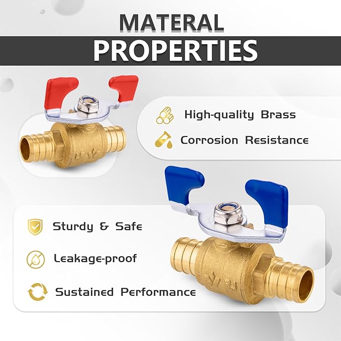 100PCS Foskan 3/4" PEX Crimp Ball Valve, Brass Full Port Shut-off Valve with Blue/Red Butterfly Handle for Portable Water Poject