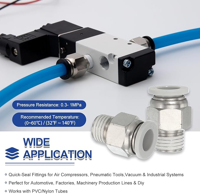 MECCANIXITY 2 Pcs NPT Push to Connect Air Fittings, Male Straight 3/8" Tube OD x 1/4" NPT Thread Air Quick Connector Coupling Adapter for Gas Hose Pneumatic Tools White