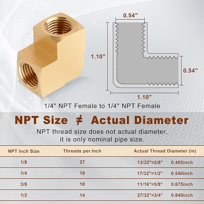 2pcs 1/4” Brass Fittings 90 Degree Barstock Street Elbow 1/4" NPT Female Pipe to 1/4" NPT Female Pipe 1/4 NPT Female Fittings Elbow Forged Brass Pipe Fittings