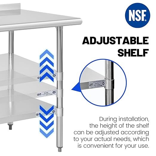 Hally Stainless Steel Table for Prep & Work 14 x 60 Inches, NSF Commercial Heavy Duty Table with Undershelf and Backsplash for Restaurant, Home and Hotel