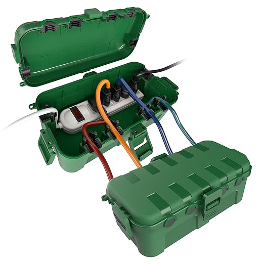Flemoon [2 Pack] Outdoor Electrical Box Waterproof, Medium Weatherproof Electrical Box (11.5x5.2x4 inch) w/6 Cable Entry Ports, Extension Cord Cover for Power Strip, Timer, Plug, Holiday Light, Green