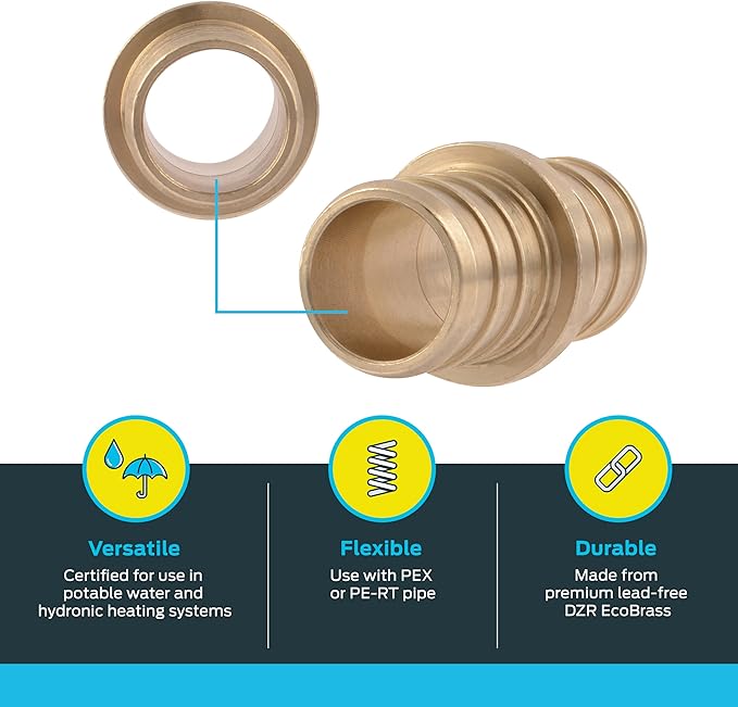 SharkBite 3/4 Inch Crimp Coupling, Brass Plumbing Fitting, PEX Pipe, PE-RT, UC016LFA
