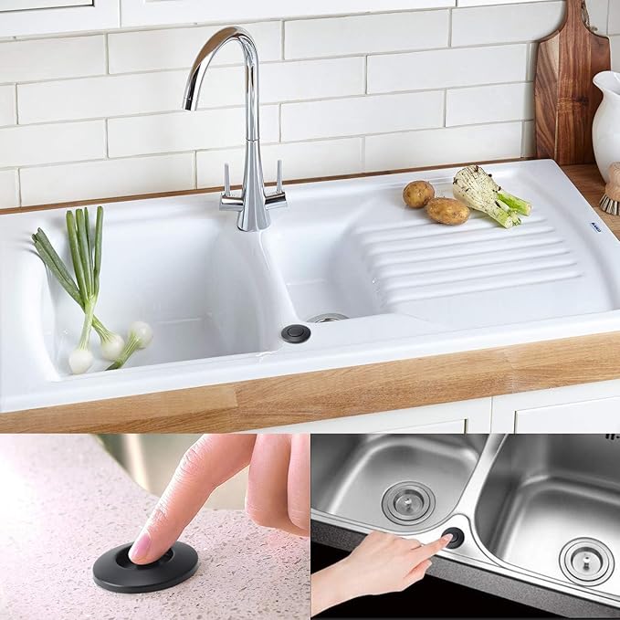 Garbage Disposal Air Switch Kit Dual Outlet Sink Top Waste Disposal Long Stainless Steel Black On/Off Air Button Food and Waste Disposals Part by Etoolcity