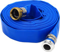 DAVCO 3" ID × 50 ft Pool Backwash Hose, Heavy Duty Reinforced Blue PVC Lay Flat Water Discharge Pump Hoses For Swimming Drain Pools and Clean Filters, With Aluminum Pin Lug Fittings
