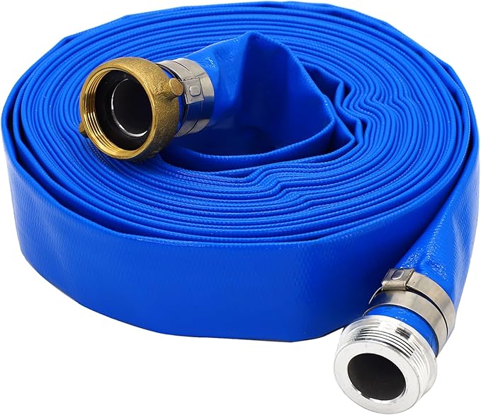 DAVCO 1.5" ID × 100 ft Pool Backwash Hose, Heavy Duty Reinforced Blue PVC Lay Flat Water Discharge Pump Hoses For Swimming Drain Pools and Clean Filters, With Aluminum Pin Lug Fittings