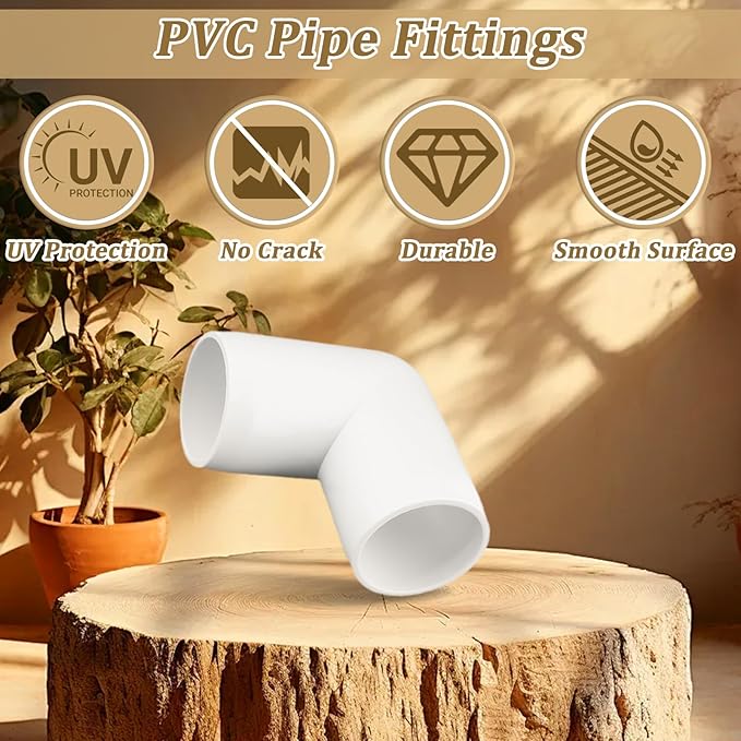 12 Pack 1" PVC Fittings 90 Degree Elbow, Furniture Grade 1 Inch PVC Pipe Fittings 90 Degree Elbow, UV Resistant, Fits SCH40 Pipe DIY Garden Shelves, Greenhouse, Shelf