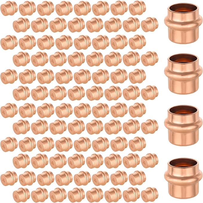 100-Pack GUOFIS Copper Press End Cap, 3/4" x 3/4" Plug Fittings for Copper Tube Connection with Stop(PRESS011-100Pack)