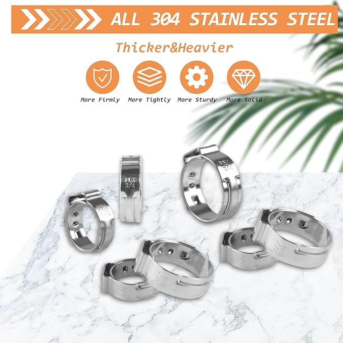 130PCS Stainless Steel Single Ear Hose Clamps 3/4 Inch PEX Cinch Clamps for Pex Tubing Pipes Fitting Connections(3/4)