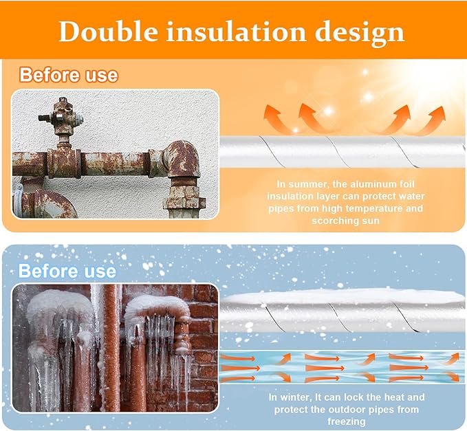 33ft Foam Insulation Tape Pipe Insulation Wrap, Waterproof Self Adhesive Winter Outdoor Freeze Protection Foil for Hot or Cold Pipes, 2 inch Wide (1 roll)