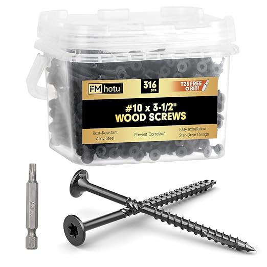 #10 x 3-1/2” Deck Screws, 316Pcs Star Drive Wood Screws, Rust Resistant Timber Screws for Timber/Log/Landscaping Wood, T25 Star Bit Included, Black