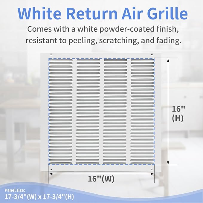 16"W x 16"H [Duct Opening Size] Steel Return Air Grille, Air Return Vent Cover for Ceiling and Sidewall - HVAC Air Vent Covers - [Outer Dimensions: 17.75"W x 17.75"H]