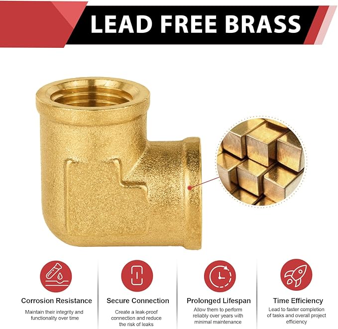(Pack of 10) EFIELD 1/2" FNPT X1/2" FNPT 90 Degree Barstock Street Elbow, Female to Female Brass Pipe Fittings,(NPT114)