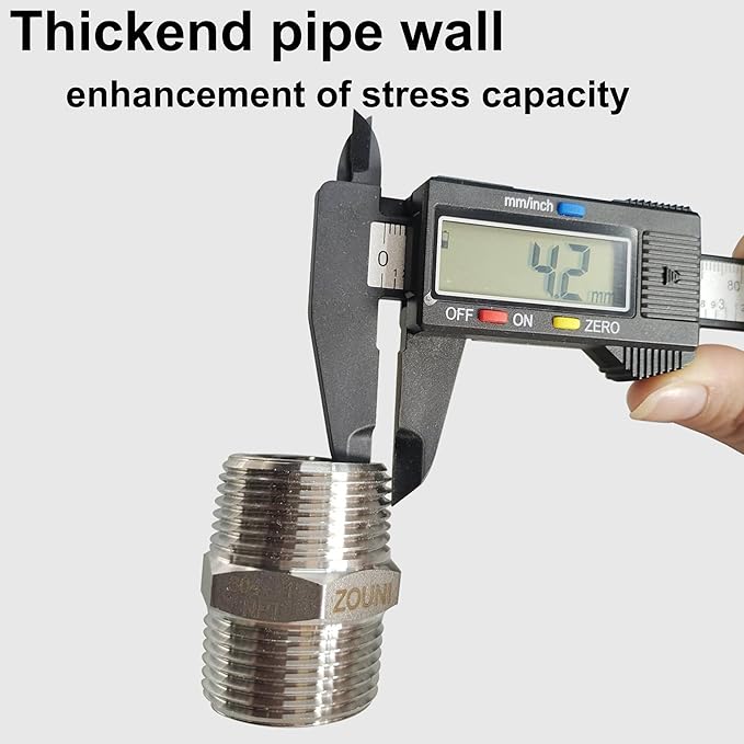 ZOUNI 5PCS Hex Nipple 3/8" Male x 3/8" Male Pipe Fittings, 304 Stainless Steel NPT 3/8 inch Male Threaded Pipe Adapter Fittings Equal Nipples Connectors, Male Straight Connector Pipe Fitting