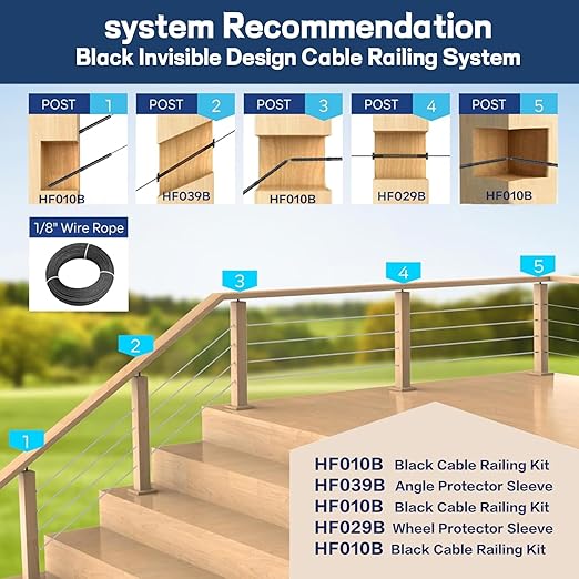 120 Pack Black T316 Stainless Steel Left & Right Handed Thread Swage Lag Screws for 1/8" Wood Post Cable Railing Kit, Deck Railing, Black Cable Railing Hardware System, Wrench Included-HF010B