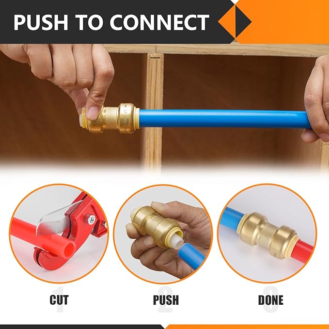 HeSun 100-Pack Pushfit Female Adapter, 3/4" FNPT x 3/4" Push to Connect Plumbing Fittings with Disconnect Clip, Brass Push-fit Fittings for PEX, Copper, CPVC, PE-RT Pipes