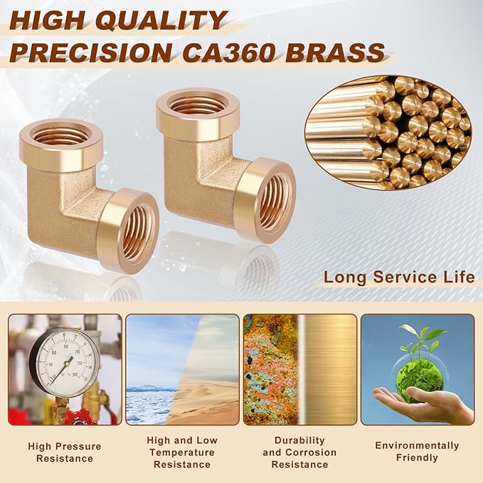 2pcs 1/8” Brass Fittings 90 Degree Barstock Street Elbow 1/8 Inch NPT Female Pipe to 1/8 Inch NPT Female Pipe Fittings Elbow Forged Brass Pipe Fittings