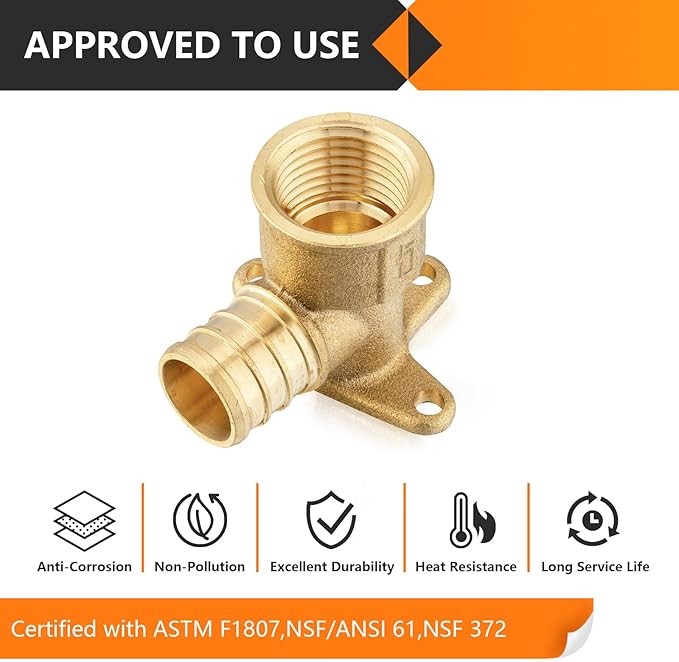 HeSun 100-Pack PEX Fittings, 3/4" PEX x 1/2" Female NPT, Pex Drop Ear Elbow, Brass Crimp Fitting for Pex Pipes, ASTM F1807