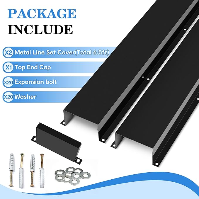 LyPrem 4" W x 6.5Ft L Metal Line Set Cover Kit - Decorative AC Pipe Cover for Ductless Mini Split/Central Air Conditioner/Heat Pump Systems, Black
