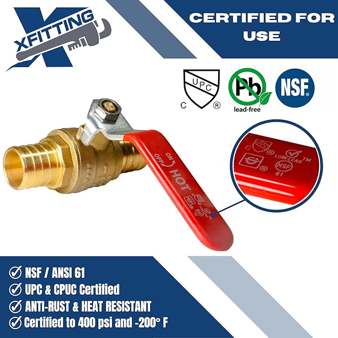 XFITTING 10 Pieces 1" Pex Ball Valve Hot/Red, 24-2-5=10X (10 Packs)